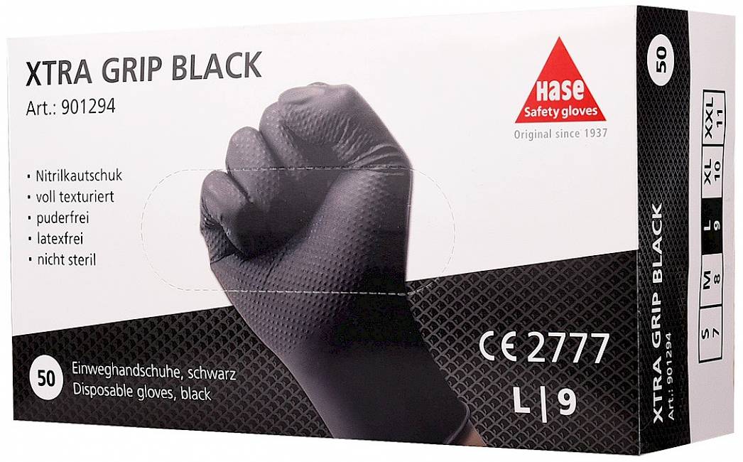 Nitril XTRA Grip Black, Hase Safety Gloves GmbH, Arbeitsschutzprodukte, Sicherheitshandschuhe, Schutzhandschuhe, Handschutz